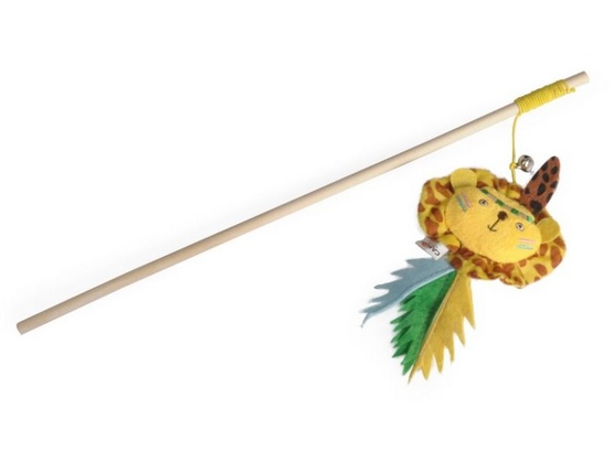 Camon Cat Toy Wędka drewniana z dzwonkiem i kocimiętką jungle - obrazek 2