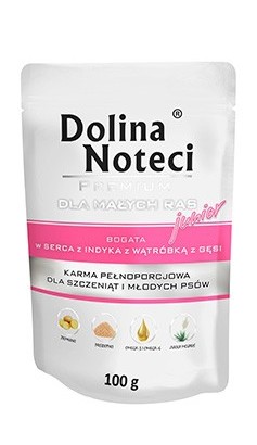 Dolina Noteci Premium Pies Junior Serca indyka i wątróbka z gęsi saszetka 100g karma dla psa