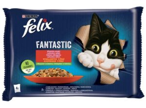 Felix Fantastic Wiejskie Smaki wołowina/kurczak w galaretce saszetki 4x85g karma dla kota