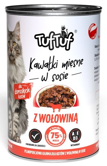 TUF TUF Kawałki mięsne z wołowiną dla kota puszka 415g karma dla kota