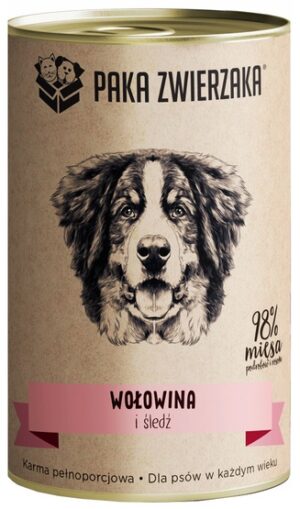 Paka Zwierzaka Wołowina i śledź puszka 400g karma dla psa