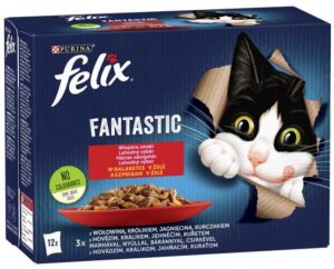 Felix Fantastic Wiejskie Smaki w galaretce kurczak/wołowina/królik/jagnięcina saszetki 12x85g karma dla kota