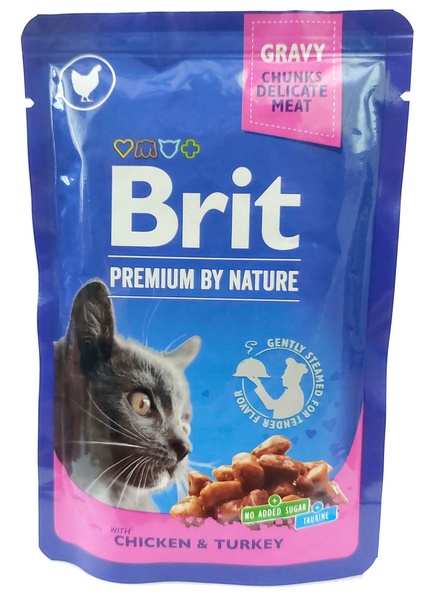 Brit Premium Cat Adult Kurczak + Indyk saszetka 100g karma dla kota