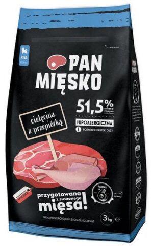 Pan Mięsko Karma sucha dla psa - dla szczeniąt cielęcina i przepiórka chrupki L 3kg karma dla psa
