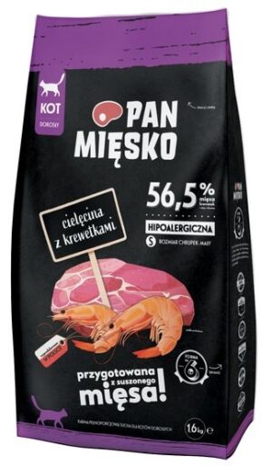 Pan Mięsko Karma sucha dla kota - cielęcina i krewetki chrupki S 1,6kg karma dla kota