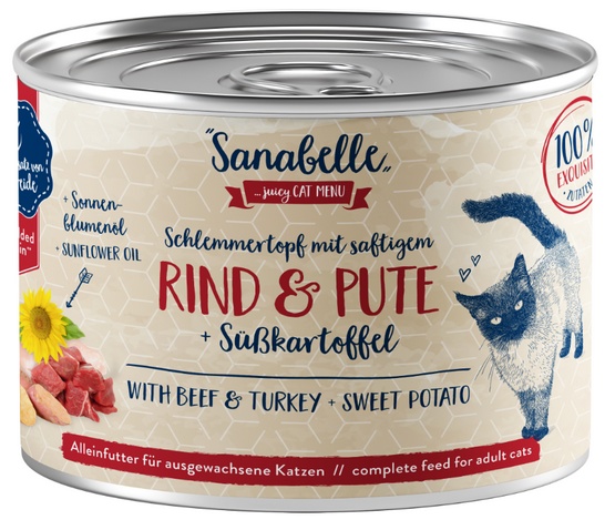 Sanabelle Wołowina, indyk i batat puszka 180g karma dla kota