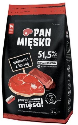Pan Mięsko Karma sucha dla psa - wołowina i kozina chrupki M 3kg karma dla psa