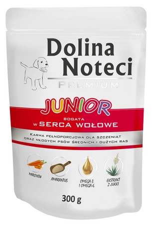 Dolina Noteci Premium Pies Junior Serca wołowe saszetka 300g karma dla psa