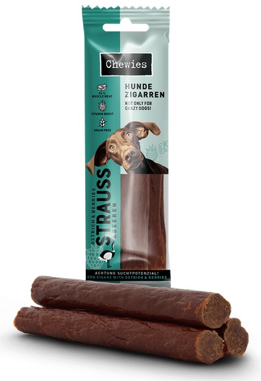 Chewies Hundezigarren Straub & Beeren - struś & owoce 75g karma dla psa