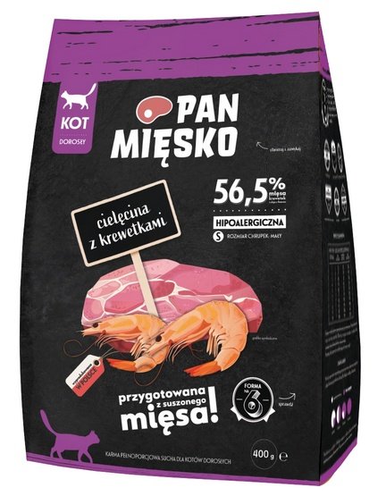 Pan Mięsko Karma sucha dla kota - cielęcina i krewetki chrupki S 400g karma dla kota