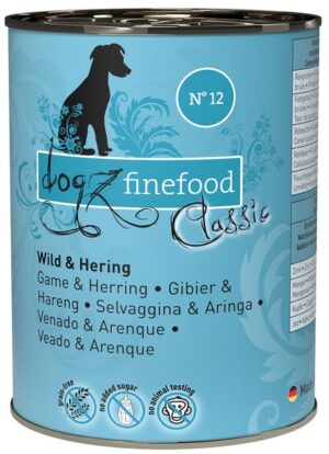 Dogz Finefood Classic N.12 Dziczyzna i śledź puszka 400g karma dla psa