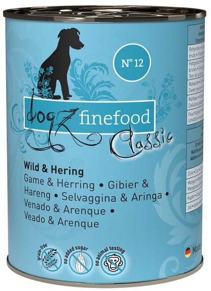 Dogz Finefood Classic N.12 Dziczyzna i śledź puszka 400g karma dla psa