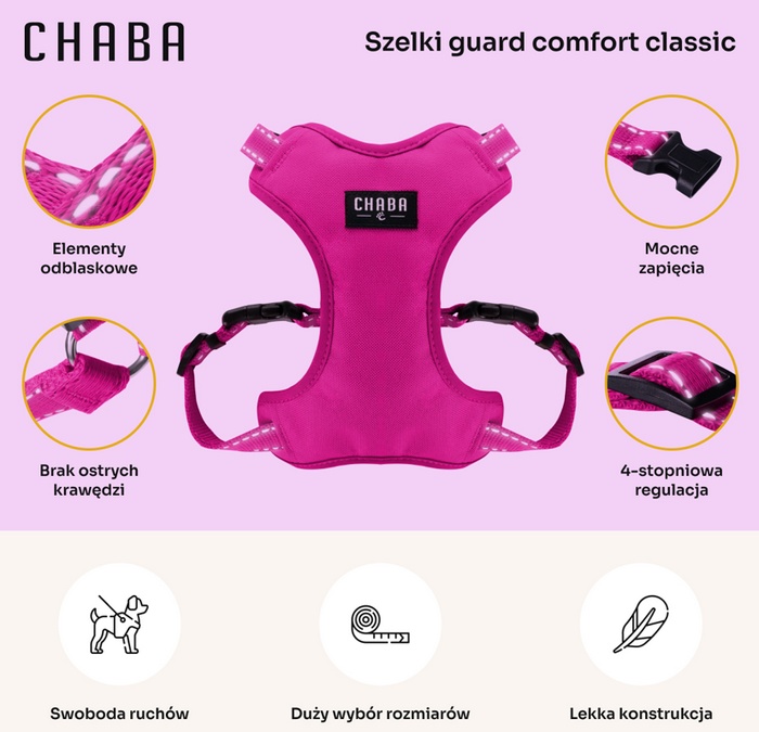 CHABA Szelki Guard Comfort Classic S fuksja - obrazek 3