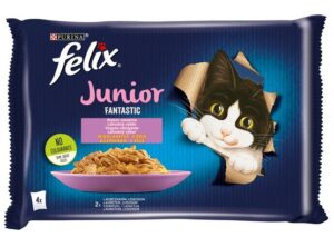 Felix Fantastic Junior kurczak/łosoś w galaretce saszetki 4x85g karma dla kota