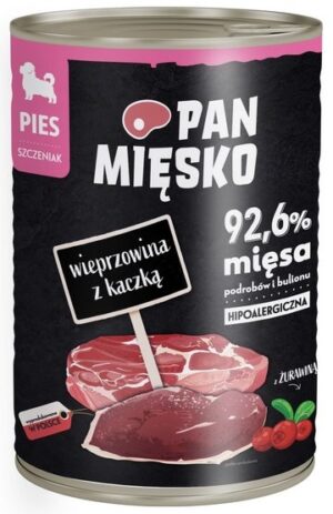 Pan Mięsko Karma mokra dla szczeniąt Wieprzowina z kaczką puszka 400g karma dla psa
