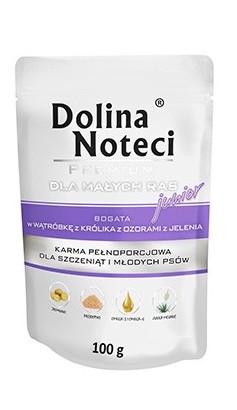 Dolina Noteci Premium Pies Junior Wątróbka z królika i ozory z jelenia saszetka 100g karma dla psa