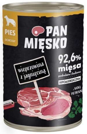 Pan Mięsko Karma mokra dla psa Wieprzowina z jagnięciną puszka 400g karma dla psa