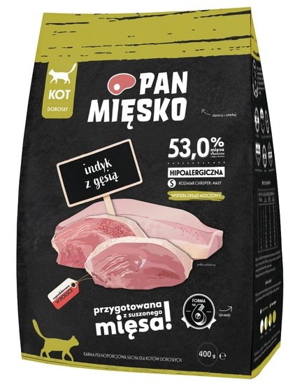 Pan Mięsko Karma sucha dla kota - indyk i gęś chrupki S 400g karma dla kota