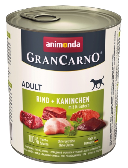 Animonda GranCarno Original Adult Rind Kaninchen Krautern Wołowina + Królik z Ziołami puszka 800g karma dla psa