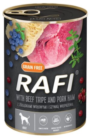 Rafi Pies Żołądki wołowe i szynka puszka 400g karma dla psa