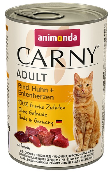 Animonda Carny Adult Wołowina, Kurczak + Kacze serca puszka 400g karma dla kota