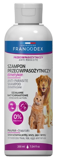 Francodex Szampon z dimetykonem przeciw pasożytom dla psa i kota 200ml